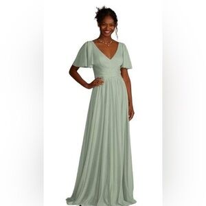 David's Bridal Flutter Sleeve Crisscross Mesh Bridesmaid Formal Dress